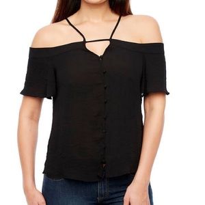 NEW Cold Shoulder Top, Black, Sz Large